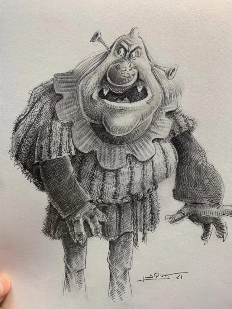 Releitura do personagem Shrek, feita pelo professor Laqua e inspirada em uma ilustração do Carter Goodricj